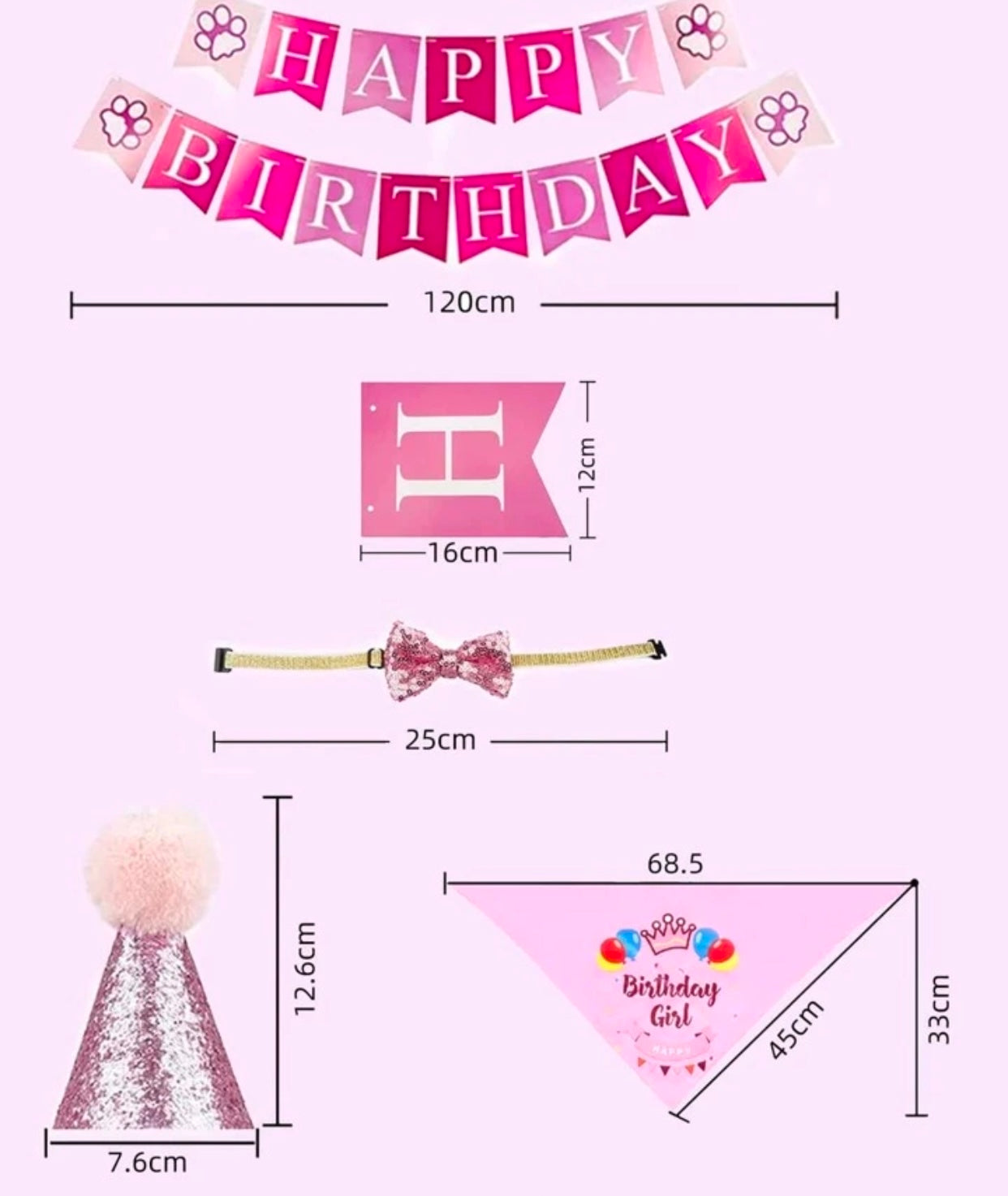 4pcs Birthday Pet Accessory Set  Pink /one-size